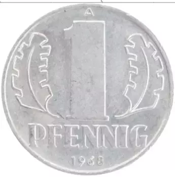 Монета пфенниг ГДР 1968 года Алюминий А