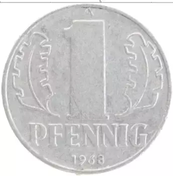 Монета пфенниг ГДР 1968 года Алюминий А