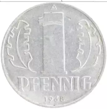 Монета пфенниг ГДР 1968 года Алюминий А