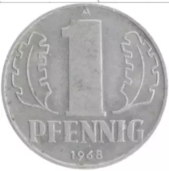 Монета пфенниг ГДР 1968 года Алюминий А