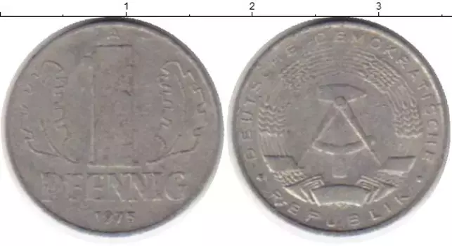 Монета пфенниг ГДР 1975 года Алюминий А