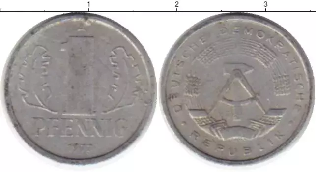 Монета пфенниг ГДР 1977 года Алюминий А