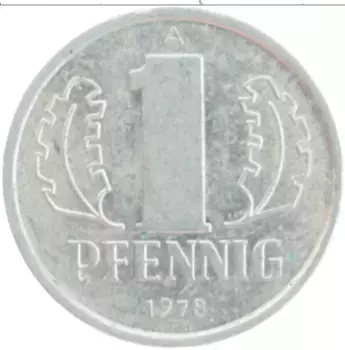 Монета пфенниг ГДР 1978 года Алюминий А