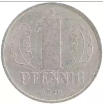Монета пфенниг ГДР 1980 года Алюминий А