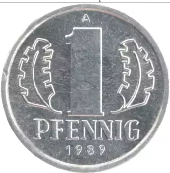 Монета пфенниг ГДР 1989 года Алюминий A