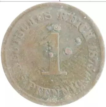 Монета пфенниг Германии 1875 года Медь A