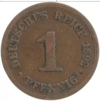 Монета пфенниг Германии 1892 года Медь