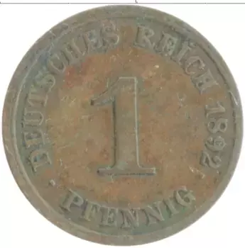 Монета пфенниг Германии 1892 года Медь J