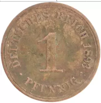 Монета пфенниг Германии 1893 года Медь A