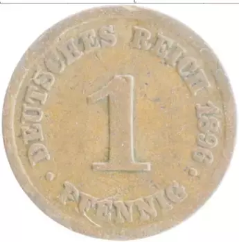 Монета пфенниг Германии 1896 года Медь F