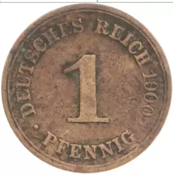 Монета пфенниг Германии 1900 года Медь F