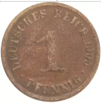 Монета пфенниг Германии 1905 года Медь A