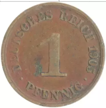 Монета пфенниг Германии 1905 года Медь A