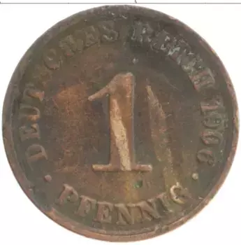 Монета пфенниг Германии 1906 года Медь A