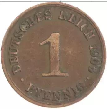 Монета пфенниг Германии 1906 года Медь A