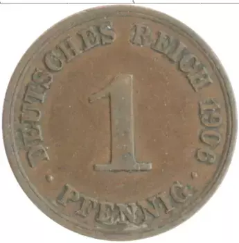 Монета пфенниг Германии 1906 года Медь A