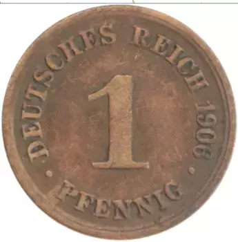 Монета пфенниг Германии 1906 года Медь D