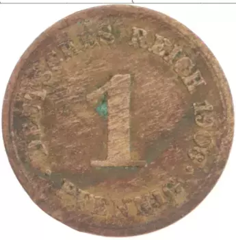 Монета пфенниг Германии 1906 года Медь E