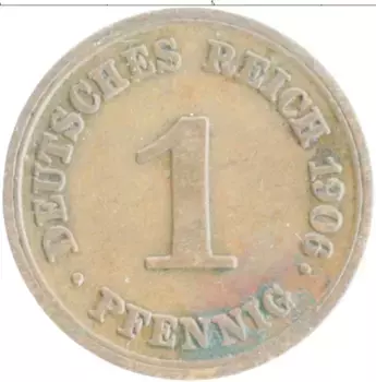 Монета пфенниг Германии 1906 года Медь E