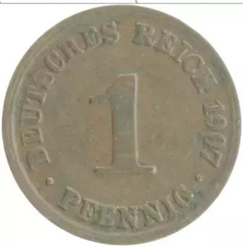 Монета пфенниг Германии 1907 года Медь