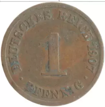 Монета пфенниг Германии 1907 года Медь A