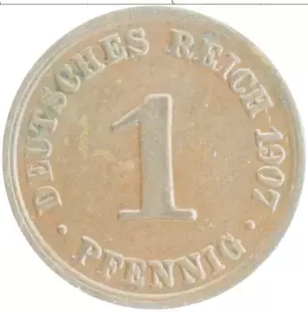 Монета пфенниг Германии 1907 года Медь A