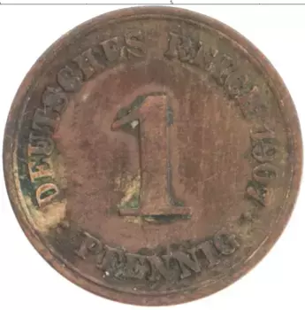 Монета пфенниг Германии 1907 года Медь D