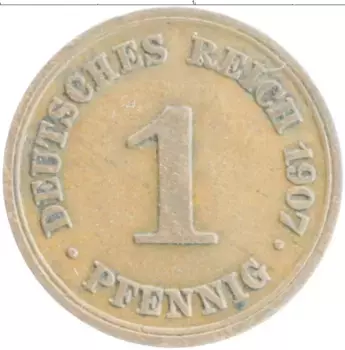 Монета пфенниг Германии 1907 года Медь D