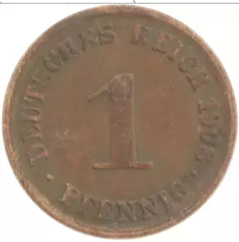 Монета пфенниг Германии 1908 года Медь A