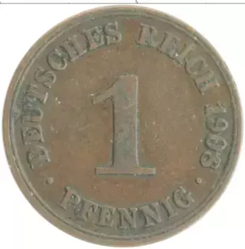 Монета пфенниг Германии 1908 года Медь A