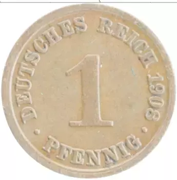 Монета пфенниг Германии 1908 года Медь A