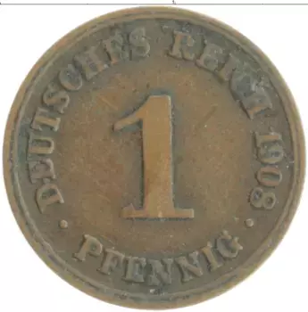 Монета пфенниг Германии 1908 года Медь D