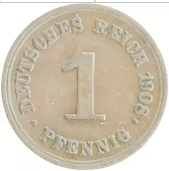 Монета пфенниг Германии 1908 года Медь E