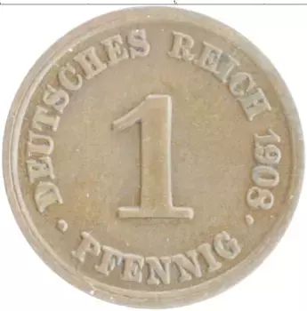 Монета пфенниг Германии 1908 года Медь G
