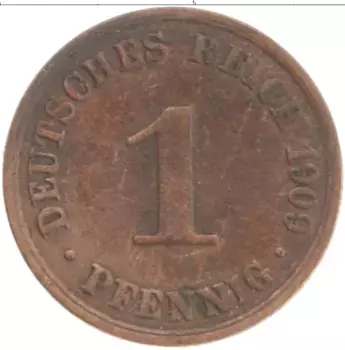 Монета пфенниг Германии 1909 года Медь A