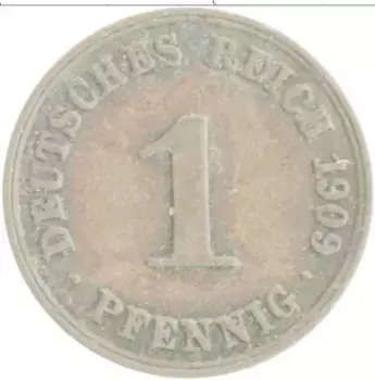 Монета пфенниг Германии 1909 года Медь A