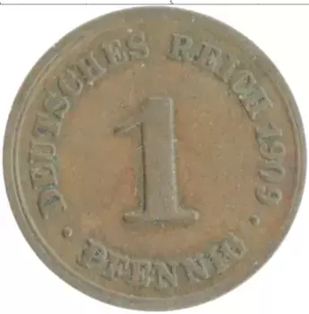 Монета пфенниг Германии 1909 года Медь F