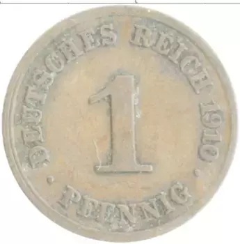 Монета пфенниг Германии 1910 года Медь D