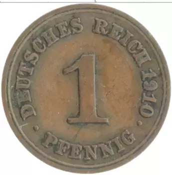 Монета пфенниг Германии 1910 года Медь F