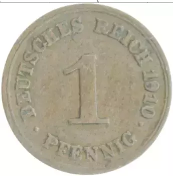Монета пфенниг Германии 1910 года Медь F