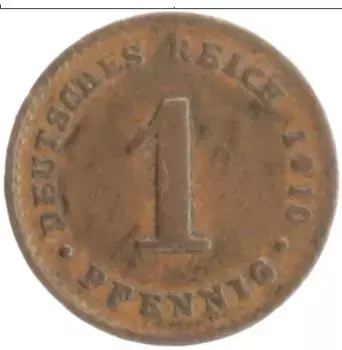 Монета пфенниг Германии 1910 года Медь Жетон, диаметр 9,5 мм