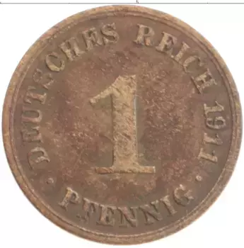 Монета пфенниг Германии 1911 года Медь A