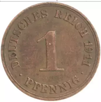 Монета пфенниг Германии 1911 года Медь A