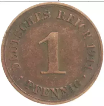 Монета пфенниг Германии 1911 года Медь A