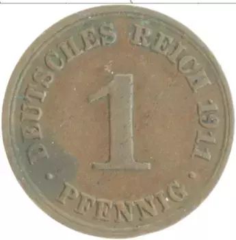 Монета пфенниг Германии 1911 года Медь A