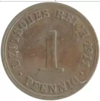 Монета пфенниг Германии 1911 года Медь A