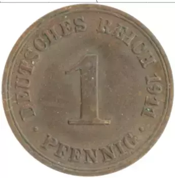 Монета пфенниг Германии 1911 года Медь A