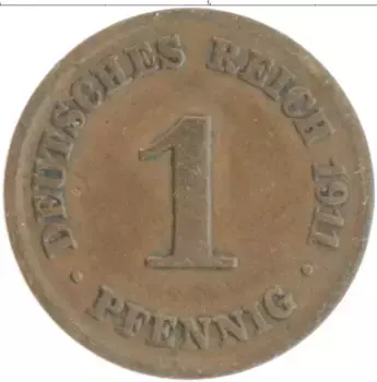 Монета пфенниг Германии 1911 года Медь D