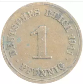 Монета пфенниг Германии 1911 года Медь E