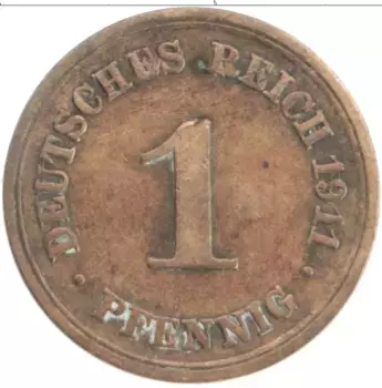 Монета пфенниг Германии 1911 года Медь F
